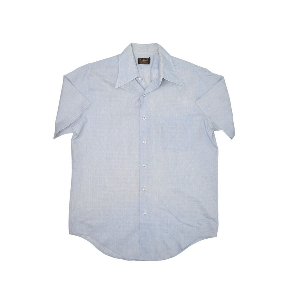 Vintage Towncraft Shirt Mens Medium Penneys Blue Short Sleeve Button Up Pattern